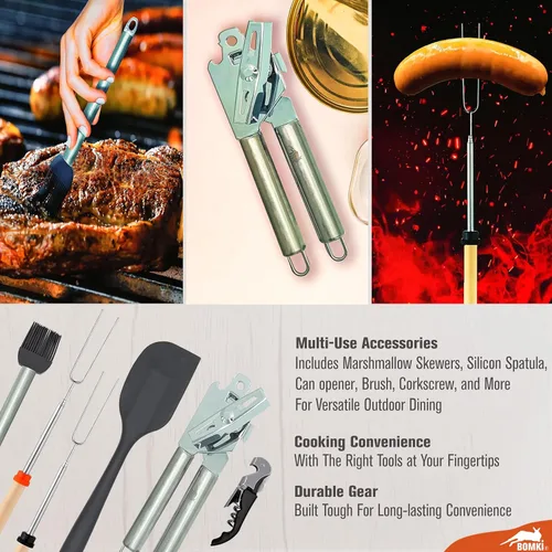 Miniatura 6 de BOMKI Juego de utensilios de cocina para asar y acampar al aire libre, barbacoa, juego de utensilios de cocina, accesorios de utensilios de cocina