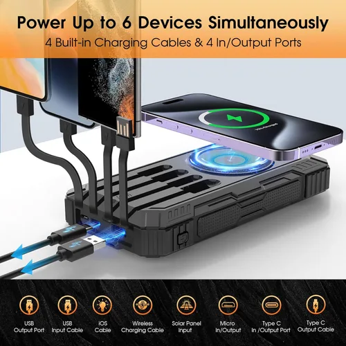 Miniatura 4 de BLASOUL Solar Charger 49800mAh Power Bank - Wireless Portable Phone Charger with 4 Built-in Cable,22.5W Fast Charging External Battery Pack PD 3.0