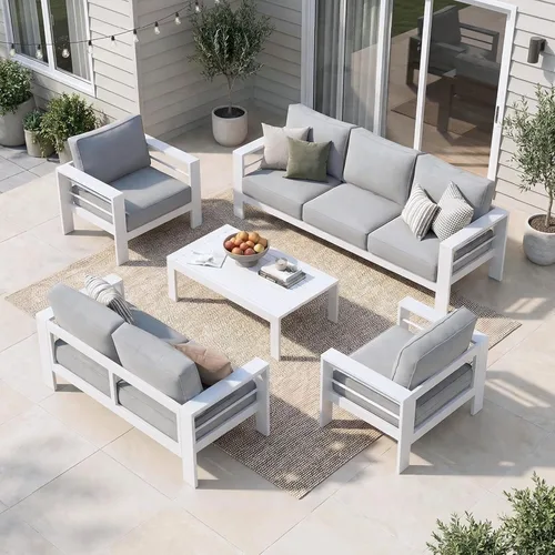 Miniatura 47 de Solaste Juego de muebles de patio de aluminio para todo tipo de clima, moderno juego de muebles de metal para exteriores con asientos profundos