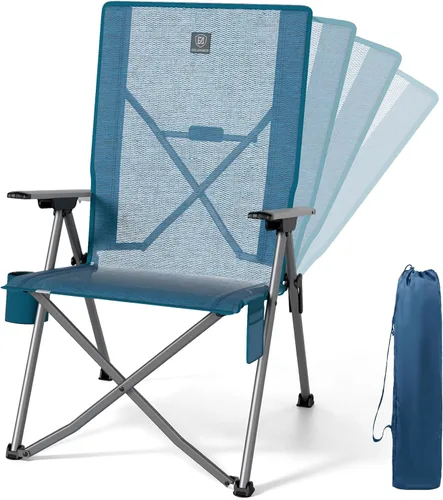 Miniatura 10 de EVER ADVANCED Sillas de campamento reclinables para adultos, ligeras, silla reclinable plegable con respaldo ajustable, sillas de salón de 4