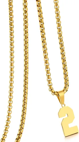 Miniatura 159 de Collar de Número Dorado para Hombre, Cadena de Acero Inoxidable con Colgante de Número para Atletas, Joyería Deportiva Personalizada para Niños