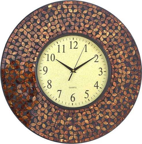 Miniatura 10 de Lulu Decor, reloj de pared de mosaico ámbar báltico, redondo, decorativo, estilo árabe, diámetro 19 pulgadas, tamaño de dial 9 pulgadas, perfecto