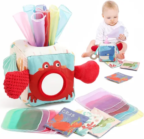 Miniatura 10 de Youuys Caja de Pañuelos de Juguete para Bebés de 6-12 Meses, Juguetes Sensoriales Montessori para Niño de 1 Año, Juguete Infantil con Pañuelos Bosque