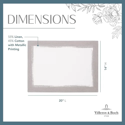 Miniatura 6 de Elrene Home Fashions Villeroy & Boch - Juego de 4 manteles individuales de mezcla de lino, 14 x 20 pulgadas, color blanco y plateado