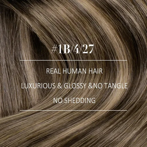 Miniatura 2 de YoungSee Extensiones de cabello humano real con clip, de 20 pulgadas, color negro a marrón con rubio, extensiones de cabello Remy lacio, añade