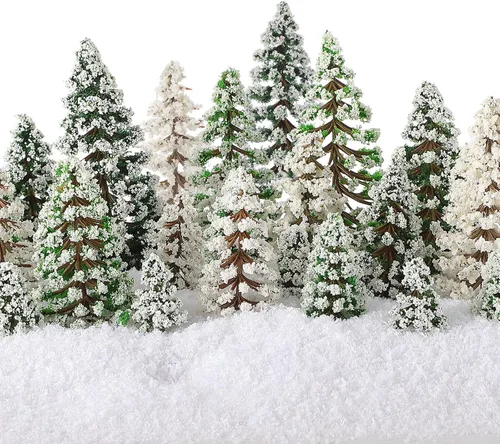 Miniatura 11 de Skylety 35 Piezas Árboles de Modelo 1.2-6.3 Pulgadas Árboles en Miniatura Mixtos Suministros de Diorama Plantas Falsas Paisaje de Tren Villa Verde