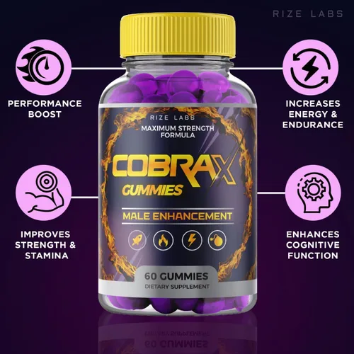 Miniatura 7 de Gomitas CobraX para hombre para apoyo al rendimiento, suplemento ultra puro, fórmula avanzada, revisión de energía, resistencia, paquete de 5