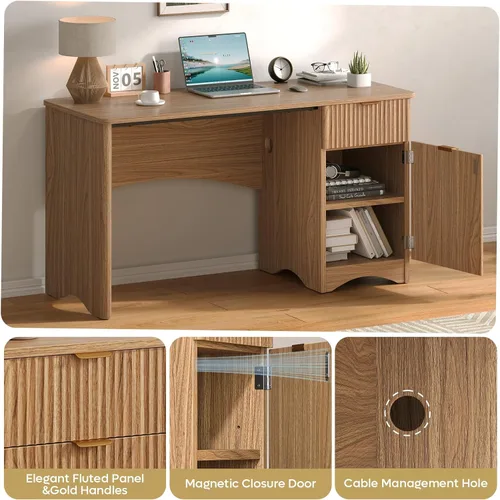 Miniatura 3 de Bestier - Escritorio para computadora con cajón, escritorio de oficina de 47 pulgadas con armario de almacenamiento, escritorio de madera moderno