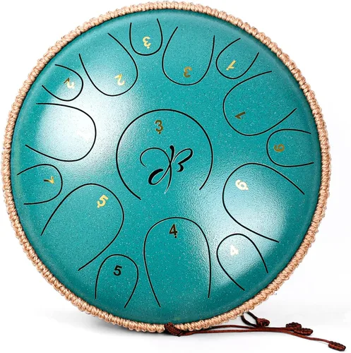 Tambor de lengua de acero - 12 pulgadas 15 notas, tambores de lengua para niños y adultos, handpan de acero con mazos de tambor, hang drum con libro