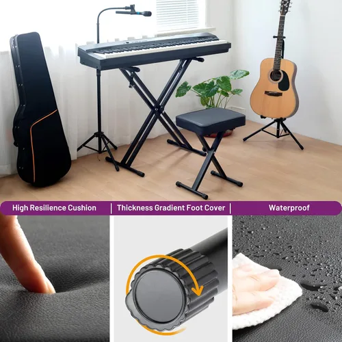 Miniatura 7 de CAHAYA Banco de teclado estilo X de 3.5 pulgadas de grosor, cojín acolchado, banco de piano, altura ajustable, asiento para teclados digitales Negro