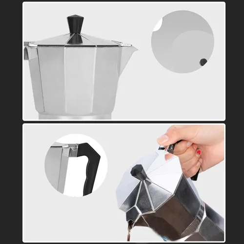 Miniatura 5 de Cafetera italiana, olla de aleación de aluminio con colador de metal para cocina (2 tazas de 3.4 fl oz)