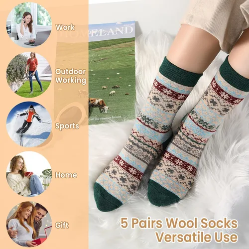 Miniatura 7 de Clothirily Wool Socks for Women, Vintage Womens Wool Socks, Winter Warm Boot Sock for Women Men, Thick Winter Cozy Sock