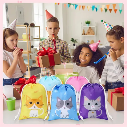 Miniatura 5 de Faccito 24 bolsas de regalo de fiesta de gatos, bolsas de regalo de cumpleaños con temática de gato, bolsa de regalo para gatitos para mascotas