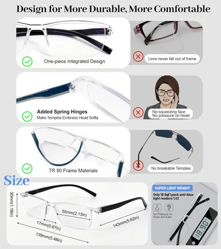 Miniatura 3 de Paquete de 4 lentes de lectura negros 1.0 para hombres y mujeres, con bloqueo de luz azul, lectores de computadora 1.0 1.25 1.5 1.75 2.0 2.25 2.5