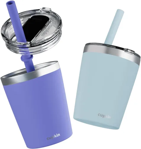 Miniatura 38 de CUPKIN - Taza apilable de acero inoxidable para niños, taza de batido, tazas aisladas con recubrimiento en polvo, tapa libre de BPA y pajilla de Rosa