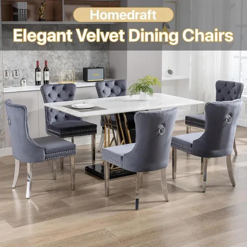 Miniatura 9 de Sillas de Comedor de Terciopelo Juego de 4, Colección Nikki Sillas de Comedor con Patas de Acero Inoxidable Plateado y Anilla, Silla Lateral de Lujo