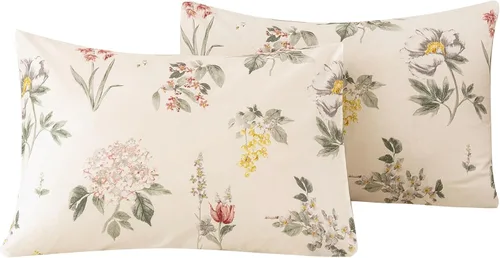 Miniatura 17 de ECOCOTT Floral Pillowcases Standard Size Set of 2, 100% Washed Cotton Pillow Cases with Envelope Closure, Beige Botanical Wildflower Printed Pillow
