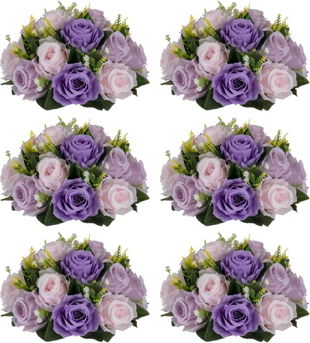Miniatura 42 de NUPTIO Centros de mesa de flores blancas para mesas: 6 piezas de arreglo de bolas de flores artificiales para fiesta de boda, rosa floral falsa