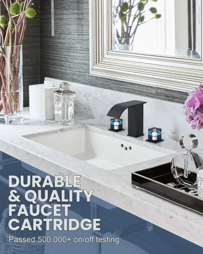 Miniatura 3 de Grifo de baño en cascada de 3 agujeros: ARCORA Grifo de baño amplio de 8 pulgadas, negro mate, moderno grifo de lavabo de baño de 2 manijas