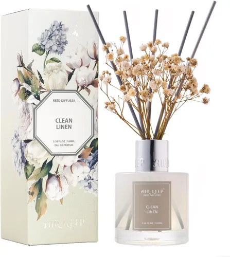 Miniatura 14 de Airkeep Juego de difusor de junco, 3.38 onzas líquidas (3.4 fl oz), difusor de aceite de niebla marina y sal marina con 8 varillas de caña, difusor