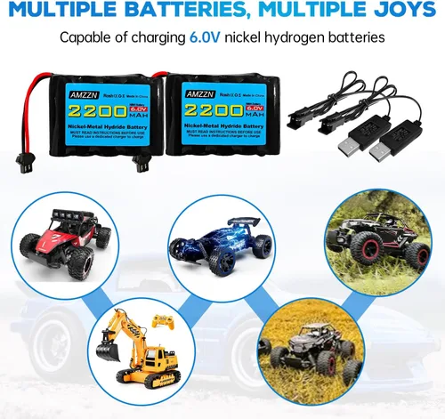 Miniatura 2 de 2 pilas AA NiMH de 6.0 V 2200 mAh con enchufe SM-2P y cargador USB para TB141 TB142 DE37 RC coche de juguete, excavadora RC, camión