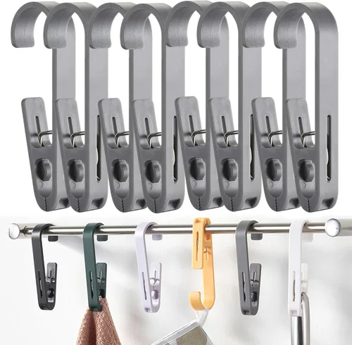 iBetterLife Alfileres de ropa resistentes para exteriores, 8 ganchos grandes para ropa sucia con clips, abrazaderas organizadoras de armario,