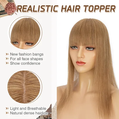 Miniatura 165 de Rich Choices Pelucas con topper de cabello para mujeres, cabello humano real 100% Remy, sin flequillo, para mujeres con adelgazamiento en la parte