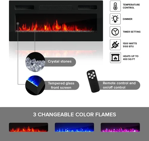 Miniatura 2 de Meble Furniture Camelia BL-EF - Soporte de TV eléctrico con chimenea de 63 pulgadas, moderno soporte de TV alto mate con armarios de almacenamiento