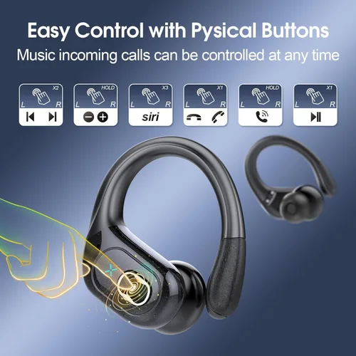 Miniatura 2 de Auriculares Bluetooth estéreo 2025 con graves profundos sobre la oreja con ganchos para los oídos, micrófono con cancelación de ruido ENC