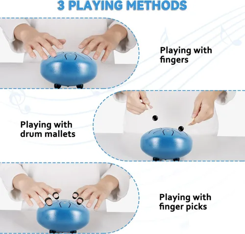 Miniatura 3 de EASTROCK Tambor de lengua de acero para niños de 6 pulgadas, 8 notas, tambor de lengua de acero, tambor de mano, llave C con bolsa de viaje, Azul
