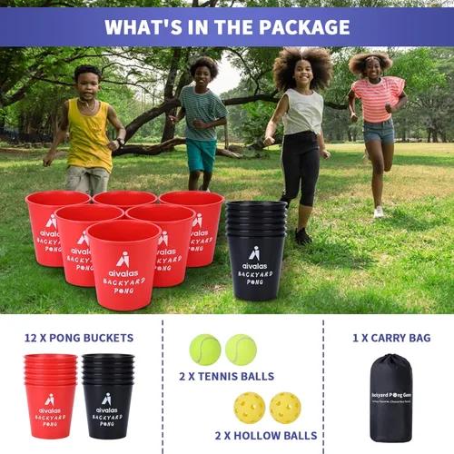 Miniatura 4 de Aivalas Yard Pong Outdoor Games, Giant Yard Games Set with 12 Buckets and Balls for Adults and Family, Toss Game Throwing Games for Beach, Camping