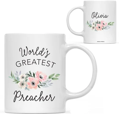 Miniatura 61 de Andaz Press Taza de café personalizada de 11 onzas, taza ejecutiva de relaciones públicas más grande del mundo, flor de anémona rosa, 1 paquete