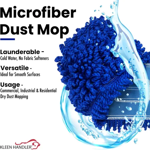Miniatura 7 de Kleen Handler Trapeador de polvo de microfibra de 48 pulgadas Reemplazo de cabezal de trapeador comercial lavable extra grande, paquete de 6 Azul