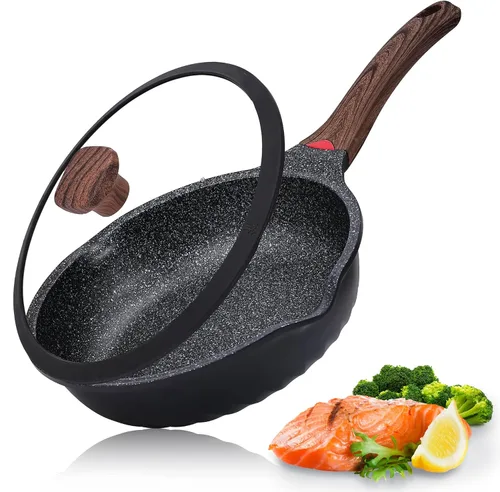Vinchef Sartén antiadherente para freír en profundidad y saltear con tapa, sartén de 10 pulgadas/3 cuartos de galón, tecnología de recubrimiento