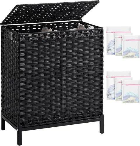 Miniatura 10 de SETVSON Cesta de ropa sucia con tapa de 132 L, (35 galones) cesta de ropa sucia con tapa, cesta de ropa sucia de ratán tejida a mano con pies Natural