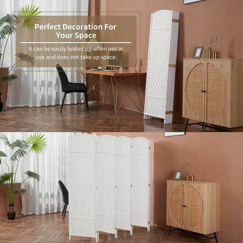 Miniatura 4 de Duraspace Divisor de habitación de 8 paneles de fibra de tejido de 6 pies de alto, pantalla de privacidad independiente con doble bisagra, pantalla