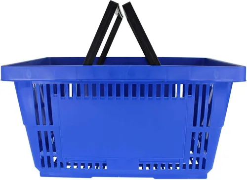 Cestas de compras de plástico con asas – Cantidad 1 – Color: Azul – Tienda al por menor reutilizable ecológica – Mejor que las bolsas de papel o