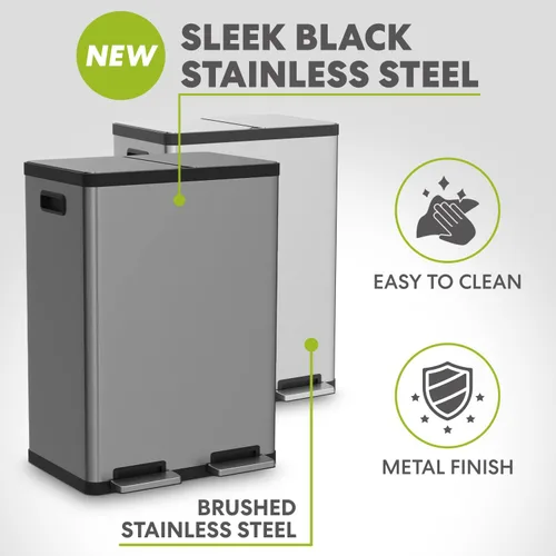 Miniatura 4 de SIMPLI-Magic Elegante bote de basura negro con pedal de 16 galones (60 litros), cubo de basura de cocina de doble compartimento con contenedores