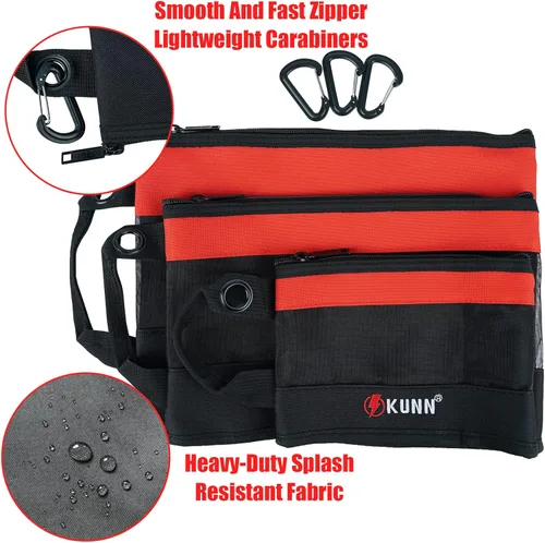Miniatura 4 de KUNN Tool Bag Zipper Pouch 3 Pack - Heavy Duty Utility Tool Storage Organizer with Carabiner for DIY,Electrician,Accessories and Travel Rojo