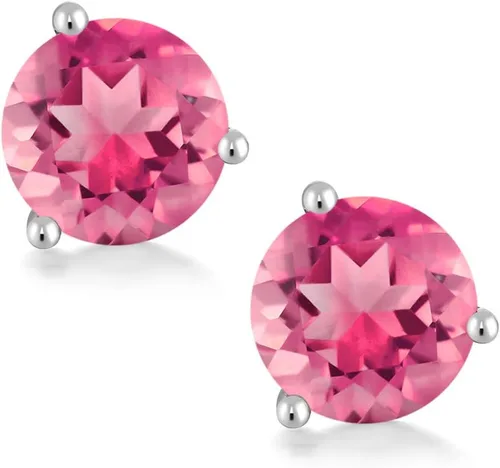 Miniatura 113 de Gem Stone King Aretes de oro de 14 quilates, 0.236 in, piedra natal redonda, Martini, 3 puntas, aretes de oro para mujer
