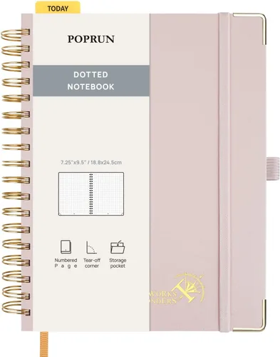 Miniatura 15 de POPRUN - Cuaderno de notas con espiral y puntos, diario A5 de 5.75" x 8.25", papel grueso de 120 gsm, 141 páginas numeradas, tapa dura para hombres