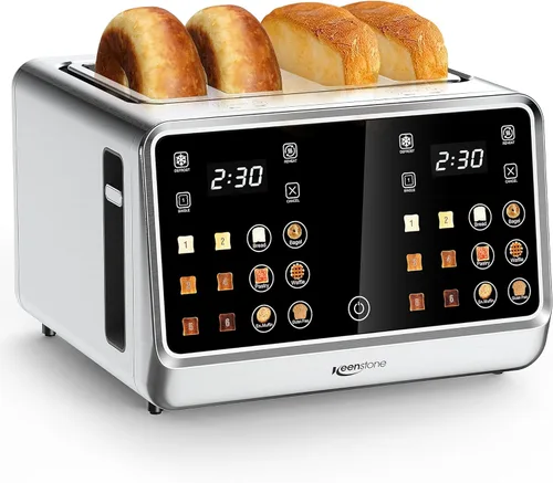 Tostadora Keenstone de 4 rebanadas, tostadora inteligente digital con pantalla táctil, panel de control dual, tostado de ranura única, temporizador,