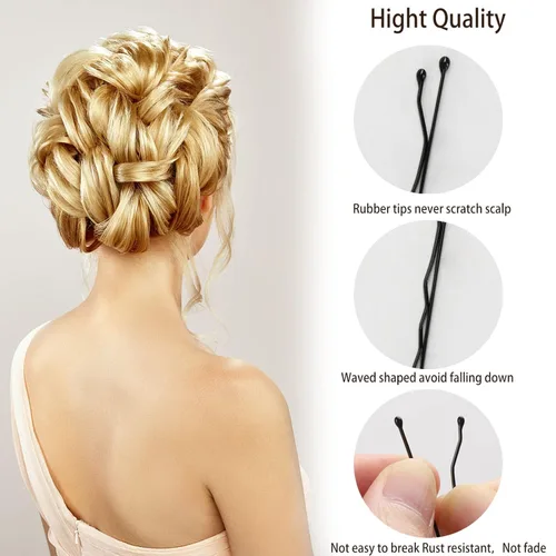 Miniatura 2 de 300 horquillas para el cabello, 2 pulgadas, color negro, para mujeres, mujeres, niñas, niños, agarre de pelo de onda invisible, pasador