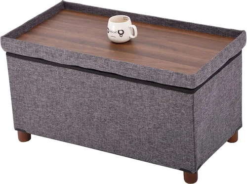 Miniatura 13 de banco otomano de almacenamiento de 30 pulgadas, banco de almacenamiento con patas de madera para reposapiés de otomana en la sala de estar, tapa