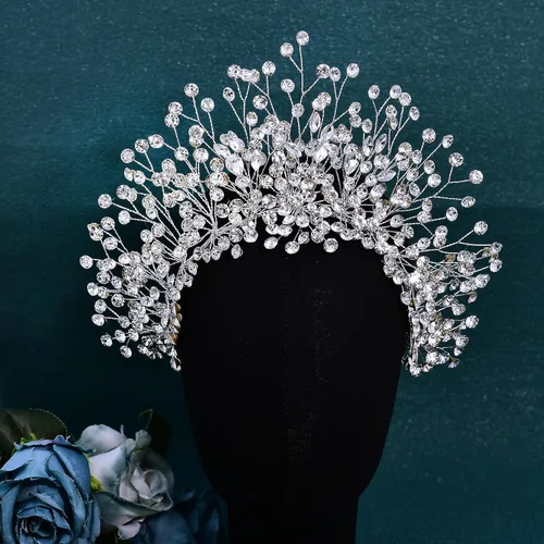 Miniatura 3 de ULAPAN HP376 - Diadema de boda con diamantes de imitación de plata para mujer, hecha a mano, accesorios para el cabello