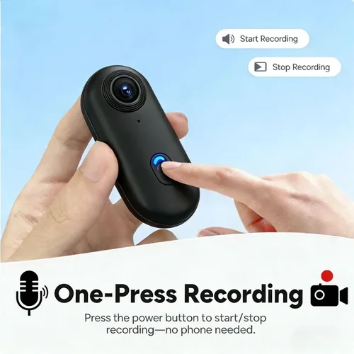 Miniatura 3 de JETO Mini cámara corporal 4K, cámara de acción POV con clip con cordón magnético, clip trasero giratorio, gran angular de 150°, funda impermeable