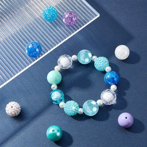 Miniatura 7 de PH PandaHall 50 cuentas de chunk de 0.78 pulgadas, cuentas de goma de mascar coloridas cuentas grandes de perlas de diamantes de imitación sueltas