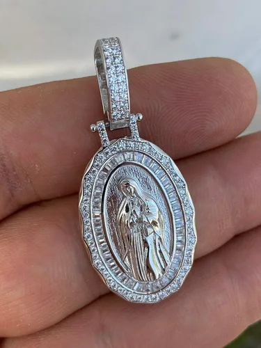 Miniatura 3 de Harlembling Plata de ley 925 maciza acabado de plata natural o oro de 14 quilates colgante de Virgen María para hombres o mujeres medallón
