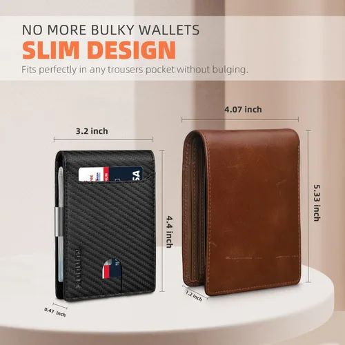 Miniatura 131 de RUNBOX - Carteras delgadas para hombre, cartera de piel con pinza para el dinero, cartera de bolsillo frontal con bloqueo RFID, tarjetero