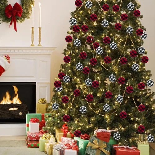Miniatura 6 de 24 bolas de Navidad de búfalo a cuadros de 2.4 pulgadas/2.362 in, adornos colgantes de Navidad, adornos decorativos para colgar en el árbol
